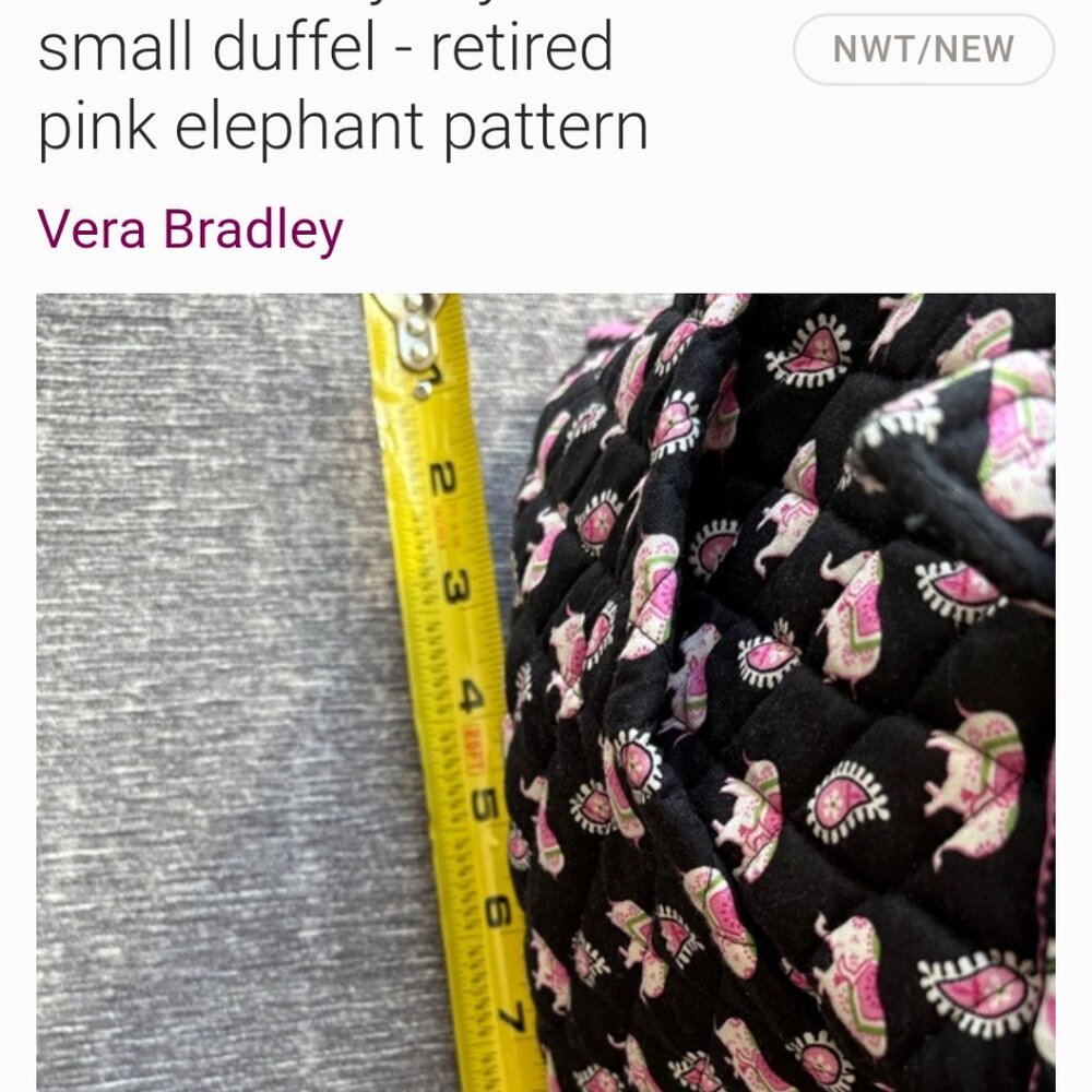 Vera Bradley Stylish Small Duffel bag in the retired "Pink Elephants" pattern. T - Picture 4 of 5